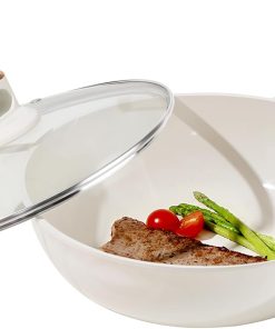 Carbon Steel Wok Pan, Pre-Seasoned Woks & Stir-Fry Pans with Glass Lid, No Chemical Coated Wok Round Bottom Hand Hammered Chinese Wok for Induction